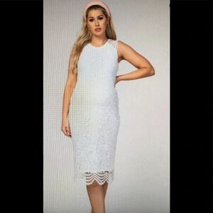 New pink blush‎ white crochet overlay dress